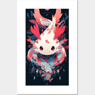 Cute Axolotl Anime Art Design | Cute Animals | Axolotl Hentaii Chibi Kawaii Design Posters and Art